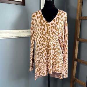 Show Me Your Mumu Cliffside Sweater Pink Leopard Knit M Oversized High-low